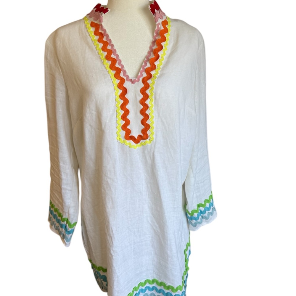 Sail to Sable White Dress with Multicolor Trim
